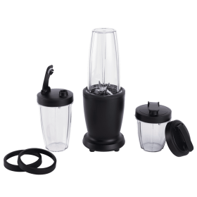 Blender Set, 10 Piece, Black, 300W, with 3 Jars (10oz, 16oz, 18oz), 2 Drinking Lids, Stainless Steel Blade