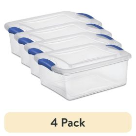 15 Quart Clear Storage Bin, Latch Box Storage Container, with Clear Lid, Blue (4 Pack)