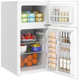 Mini Fridge with Freezer, Double Door Compact Refrigerator with Adjustable Thermostat, Shelf and Reversible Door for Bedroom, Dorm, Ho (Option: White-490x540x950 mm)